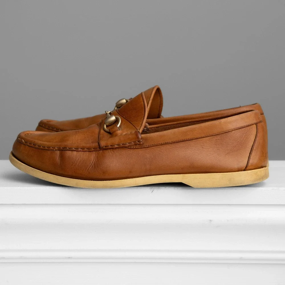 Gucci Men 10.5 Horsebit Loafers Brown Leather Quiet Luxury Old Money Minimalist